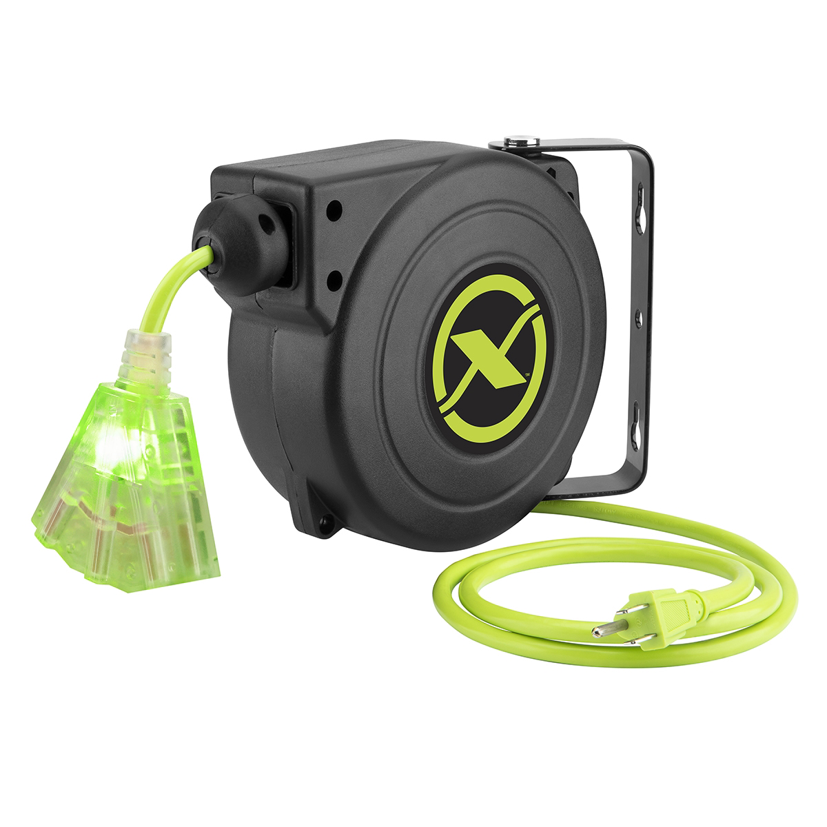 Legacy Manufacturing Flexzilla Retractable Extension Cord Reel, 25', 16/3 AWG SJTOW, Grounded Triple Tap Outlet, Indoor/Dry Locations