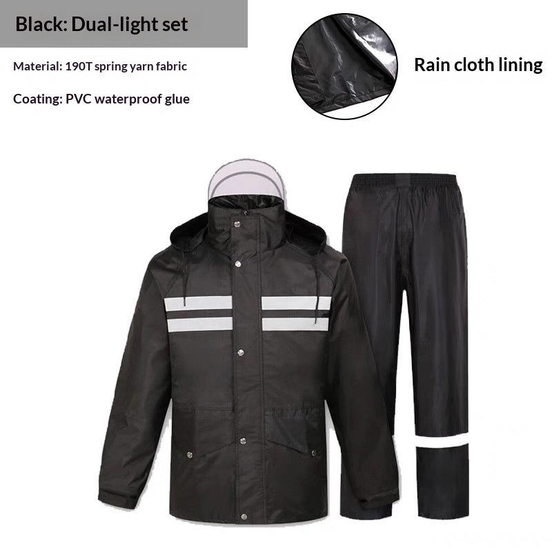 Color: 190T Polyester Pongee Suit, Size: 2XL - Outdoor Split-Style Reflective Rain Jacket And Rain Pants Set
