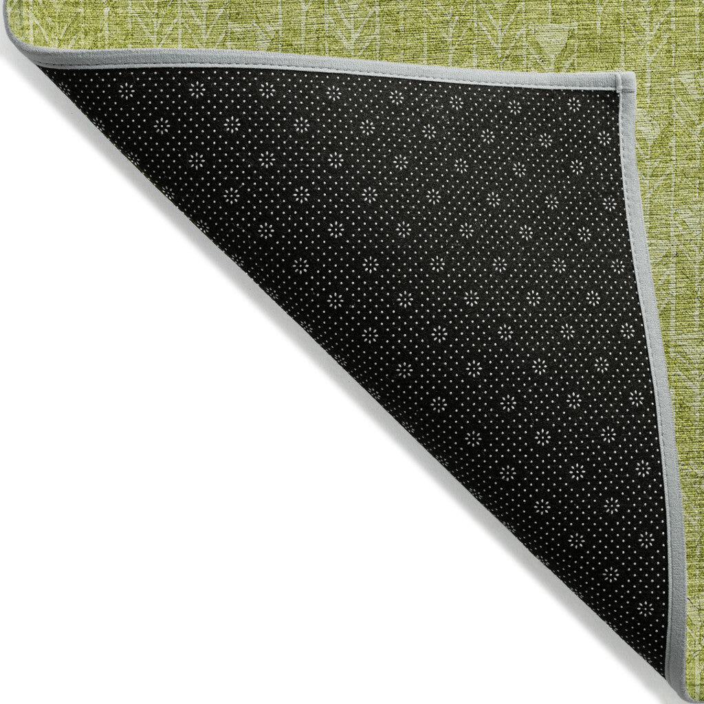 9' X 12' Moss Green Geometric Washable Non Skid Indoor Outdoor Area Rug