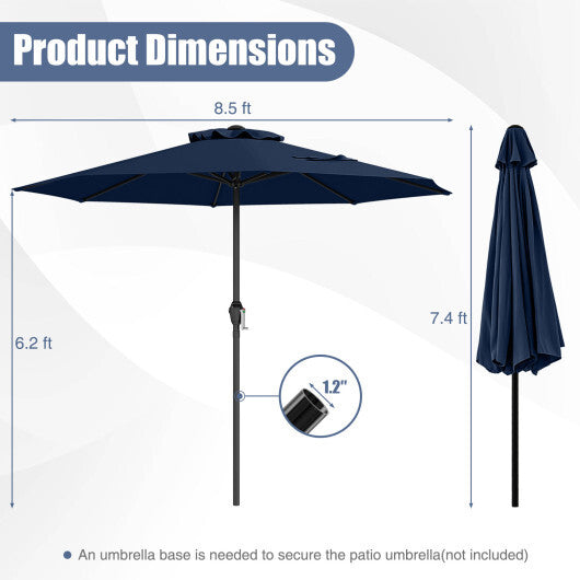Outdoor Heavy Duty Market Umbrella with Crank Handle and 8 Sturdy Ribs-Navy - Color: Navy