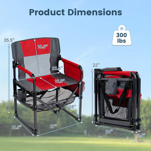 Heavy Duty Outdoor Camping Chair with Cup Holder and Side Pocket-Red