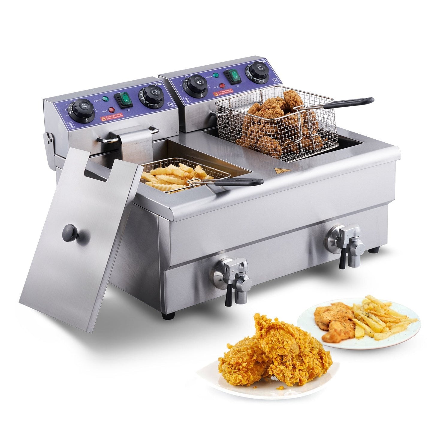 Commercial Deep Fryer, Dual Tank 3000W Electric Countertop Fryer with Basket, 2 x 11.6Qt/11L Double Stainless Steel Oil Fryer with Oil Filtration, Time & Temp Control, for Kitchen Restaurant Use - American Smart