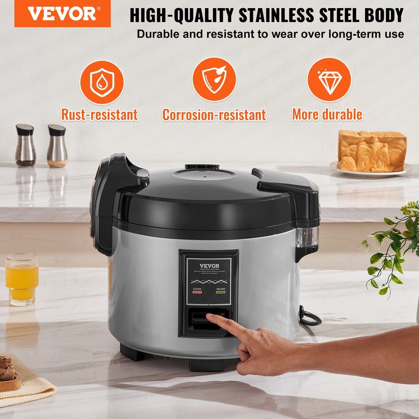 American Smart 45-Cup Commercial Rice Cooker with nonstick inner pot, rice cup, paddle, and keep warm function for restaurant use