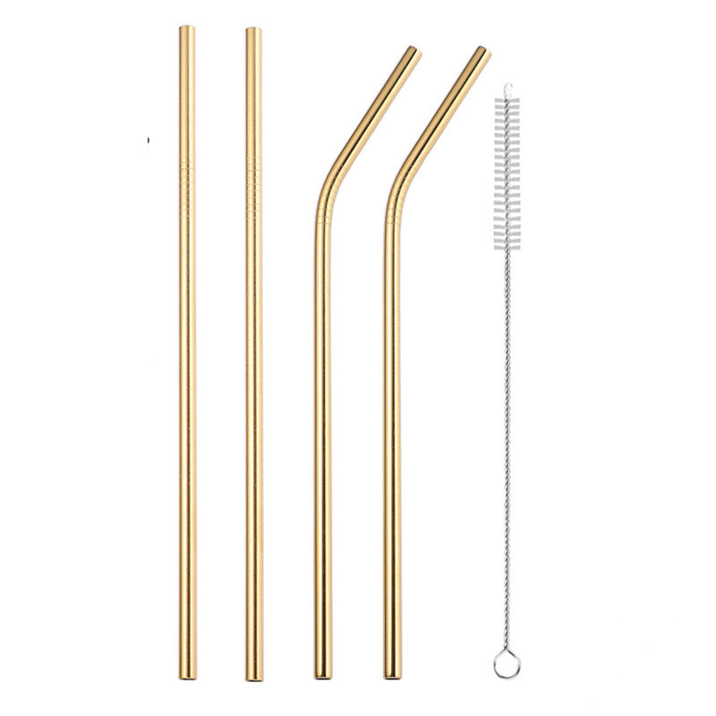 Color: Gold 5 piece set - 304 stainless steel straw