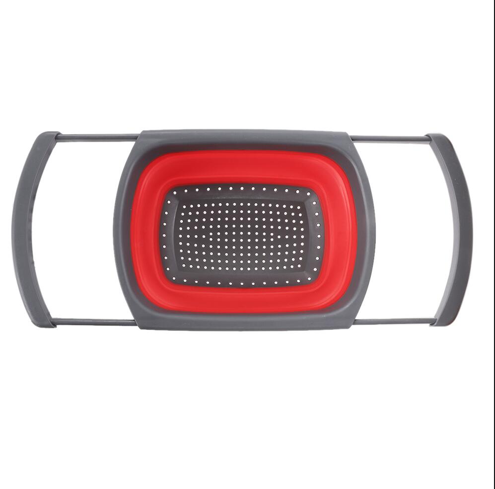 Color: Red - 1Pc Collapsible Scalable Silicone Colander Folding Kitchen Silicone Strainer Fruit Vegetable Wash Colanders kitchen Cooking Tool