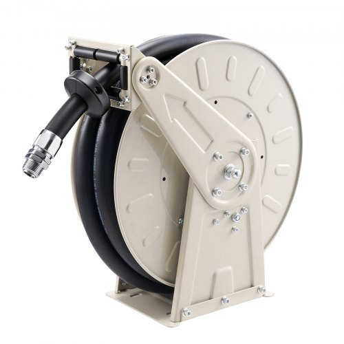 American Smart 1-inch x 33 ft fuel hose reel with retractable rubber hose, heavy-duty steel construction, for diesel and kerosene transfer