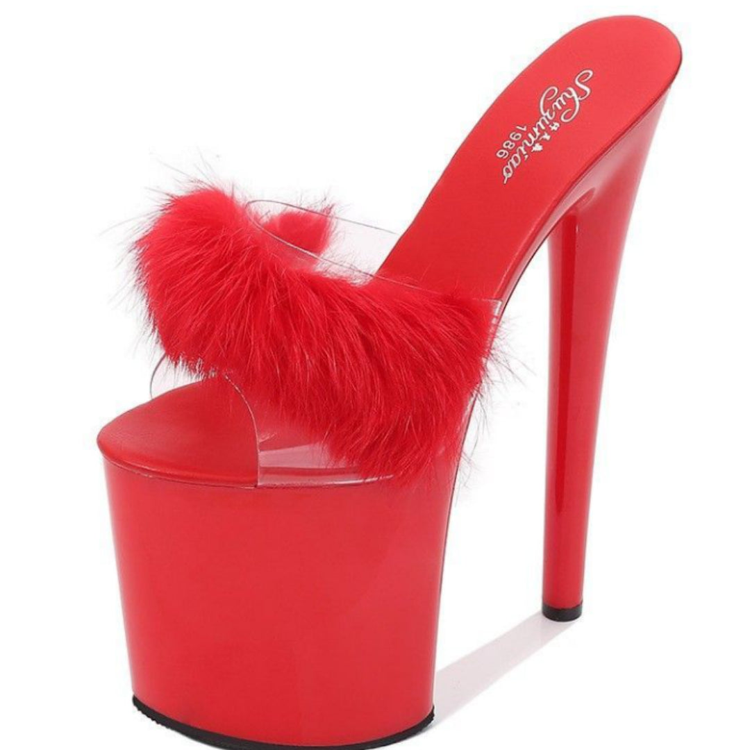 Color: Red, Size: 40-20cm, style: - 20CM Cm Hairy Slippers Runway Runway Nightclub