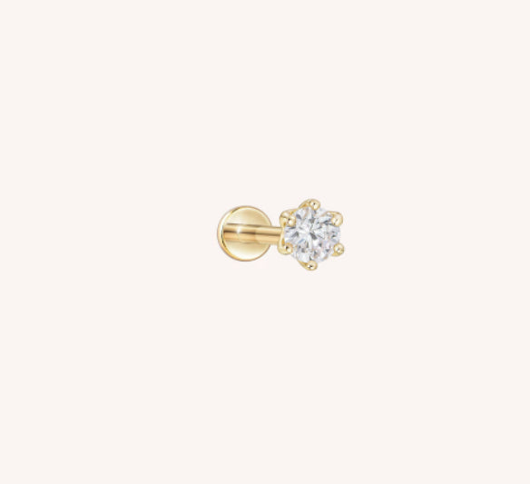Color: Gold, Size: 4mm-5mm, Pole length: - Classic Six Prong Zircon Flat Back Earrings Subtly Luxurious Piercing Studs