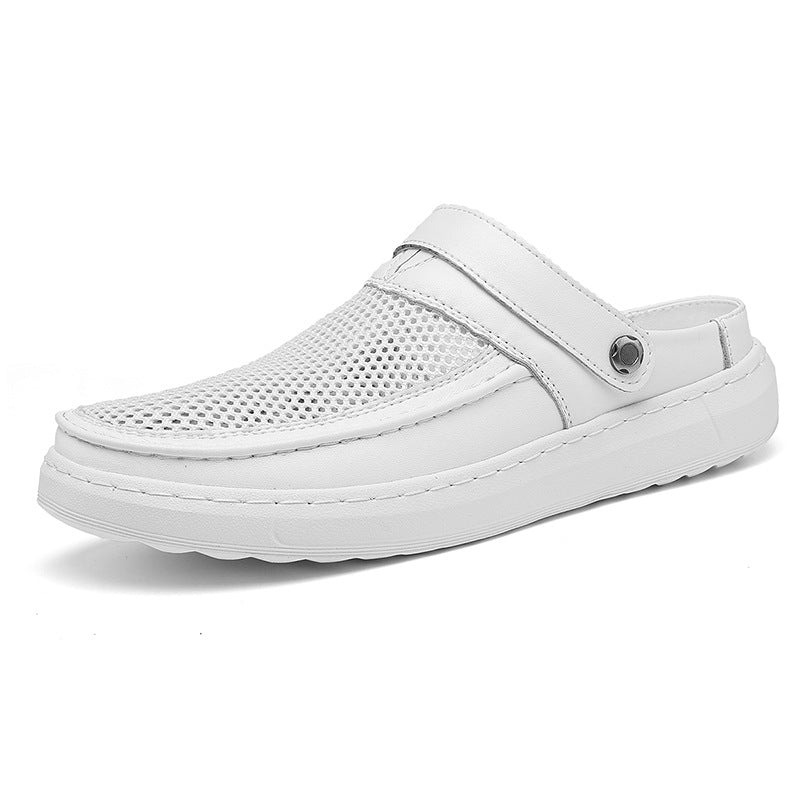 Color: White, Size: 46 - Mens Breathable Mesh Hollow-out Two-way Sandals
