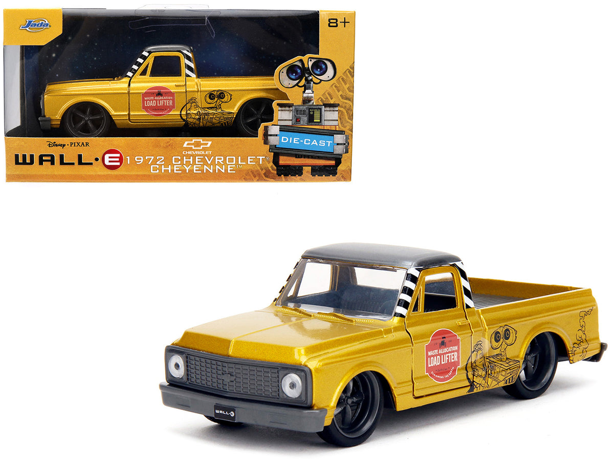1972 Chevrolet Cheyenne pickup truck diecast model by Jada, gold metallic with gray top, from Hollywood Rides Wall-E series.