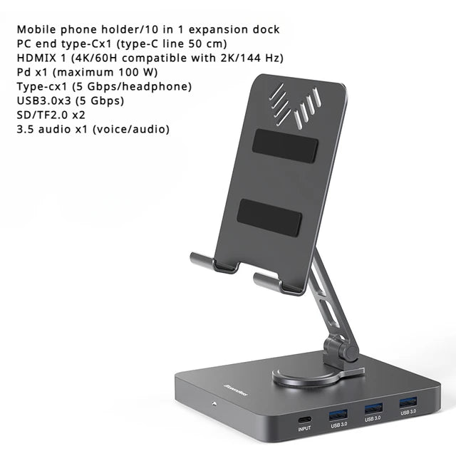 eprolo 4K/60Hz Gigabit Ethernet port USB 3.0 splitter hub with flat panel rotary stand for Type-C docking station