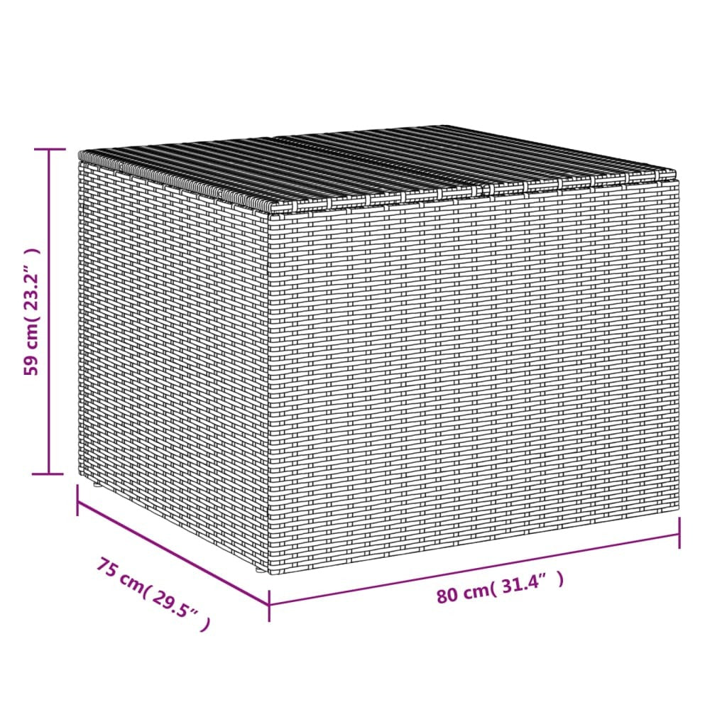 Gray American Smart outdoor storage box with 76.9-gallon capacity, made of durable poly rattan for garden organization.