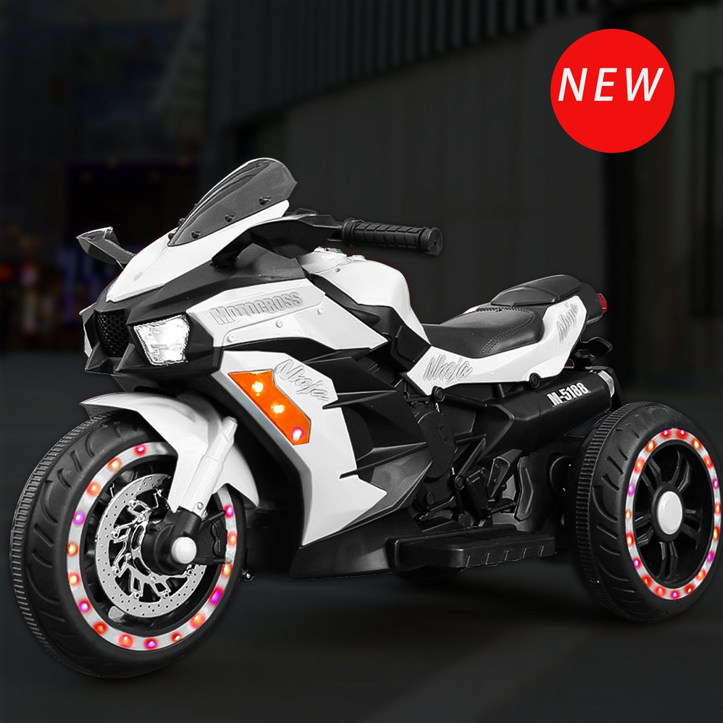 12V Battery Motorcycle, 3 Wheel Motorcycle, Kids Rechargeable Riding Electric Car - White