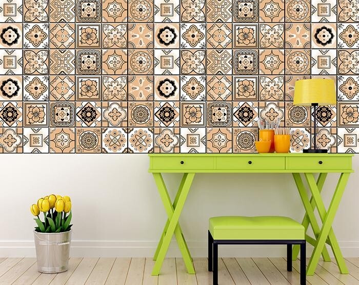 7" X 7" Shades Of Taupe Mosaic Peel And Stick Removable Tiles