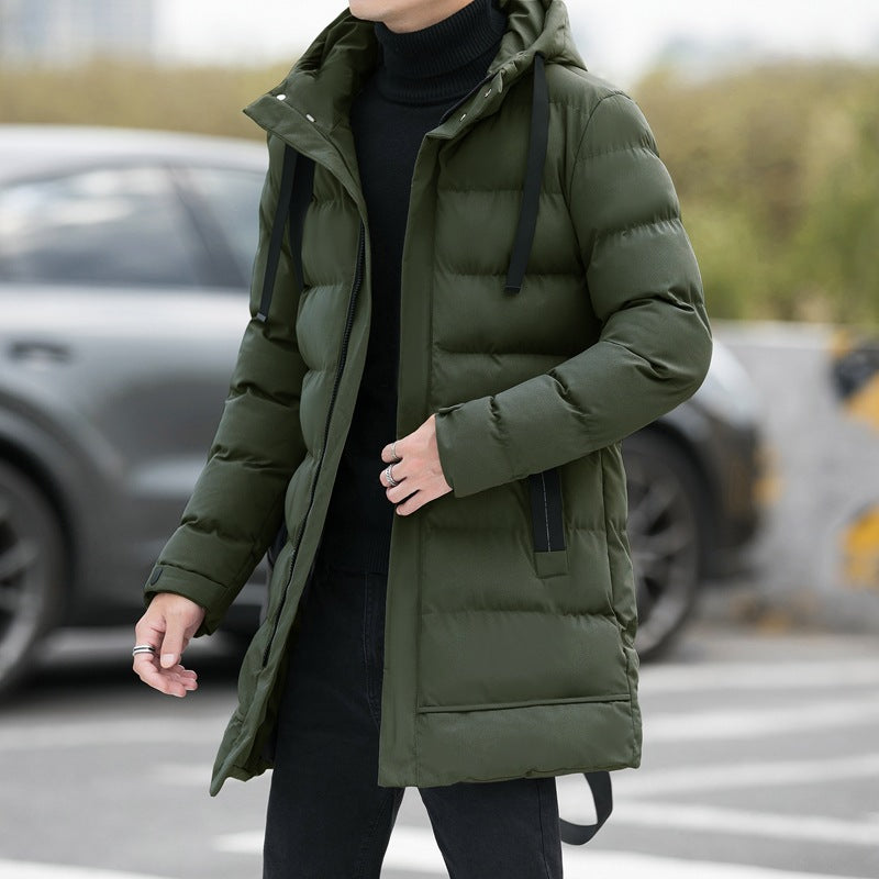 Loose men's medium to long thick warm casual fashion cotton jacket hooded cotton jacket for men