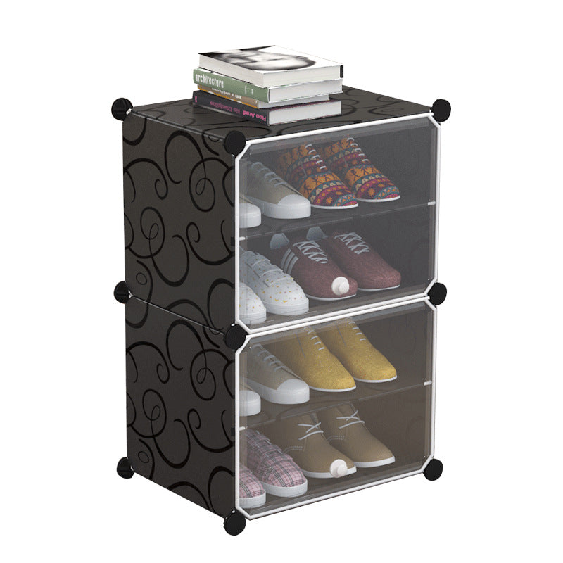 Plastic shoe rack with dust-proof door, American Smart EP, multi-function household shoe cabinet for organized storage.
