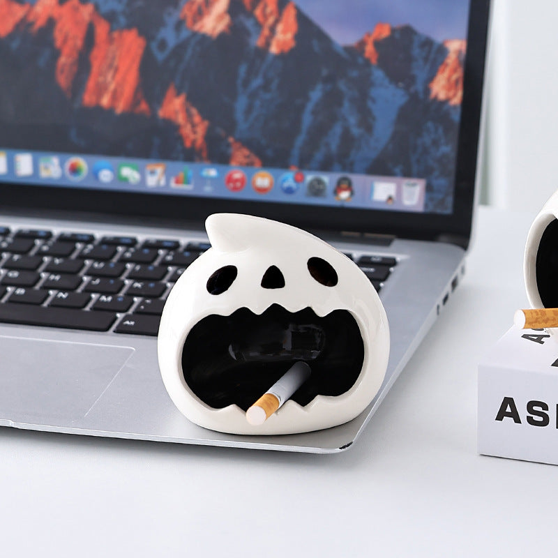 Cute Halloween ghost thickened ashtray by ClaudiaG Home, featuring a ghost design with a glossy finish and durable ceramic material.