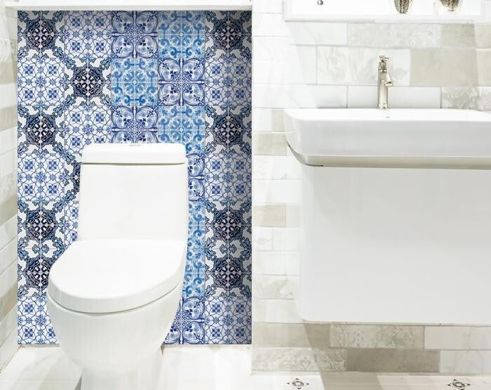 4" X 4" Mediterranean Blues Mosaic Peel and Stick Tiles