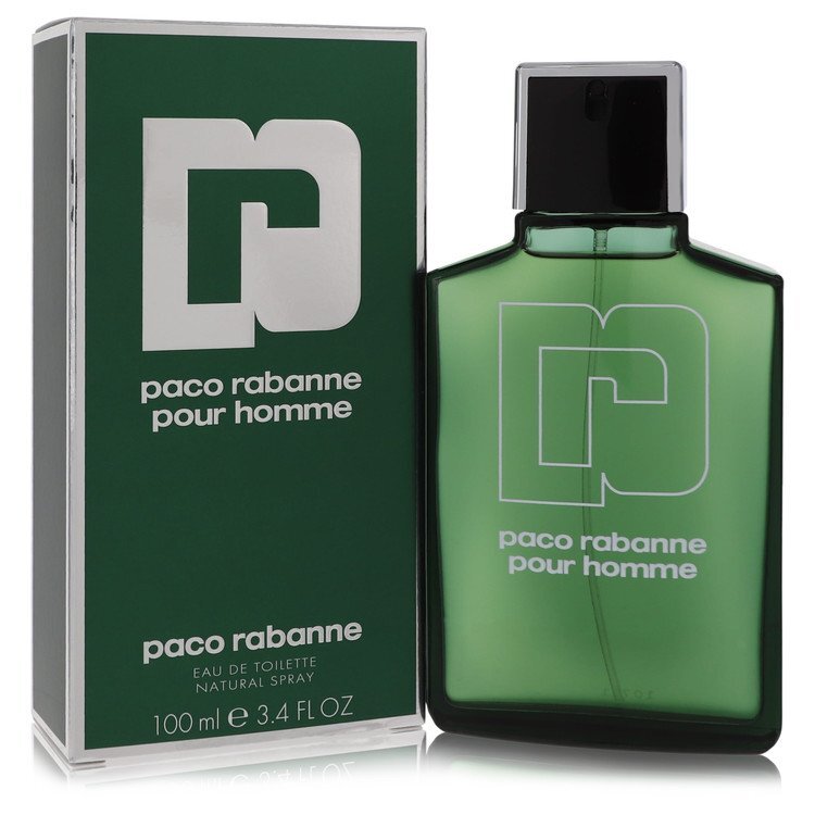 Paco Rabanne men's Eau De Toilette spray bottle, 3.4 oz, with sleek packaging and Paco Rabanne branding visible.