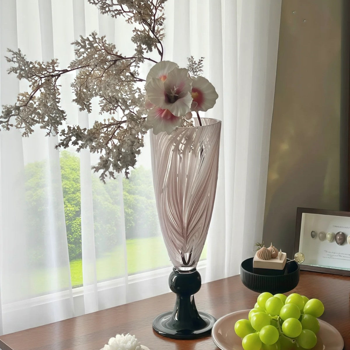 Textured Tall Glass Vase In French Vintage Style