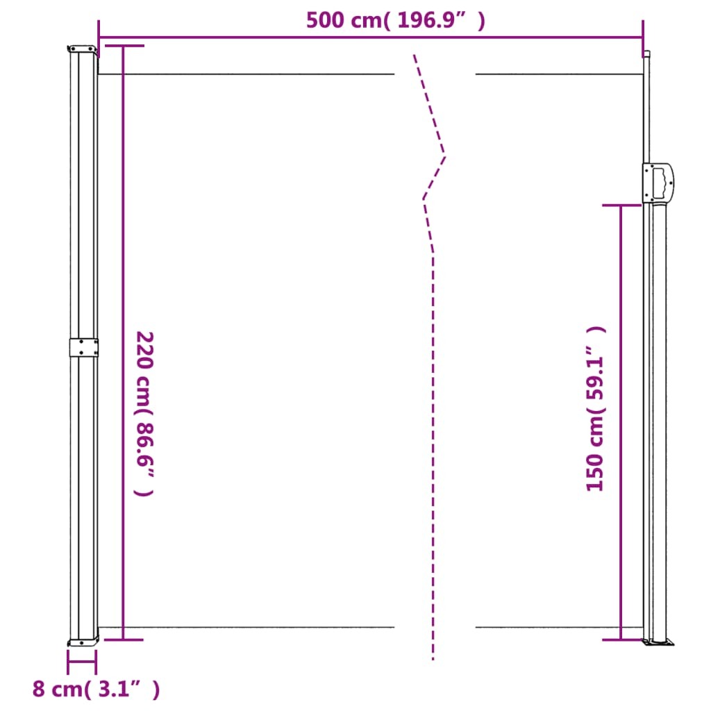 Anthracite retractable side awning from American Smart, measuring 86.6x196.9 inches, for outdoor living spaces.