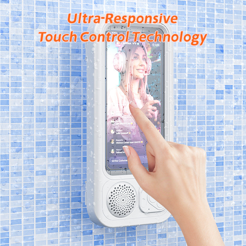 Bathroom Waterproof Phone Case with Bluetooth Speaker Stand and Touch Screen Phone Holder for Shower - American Smart