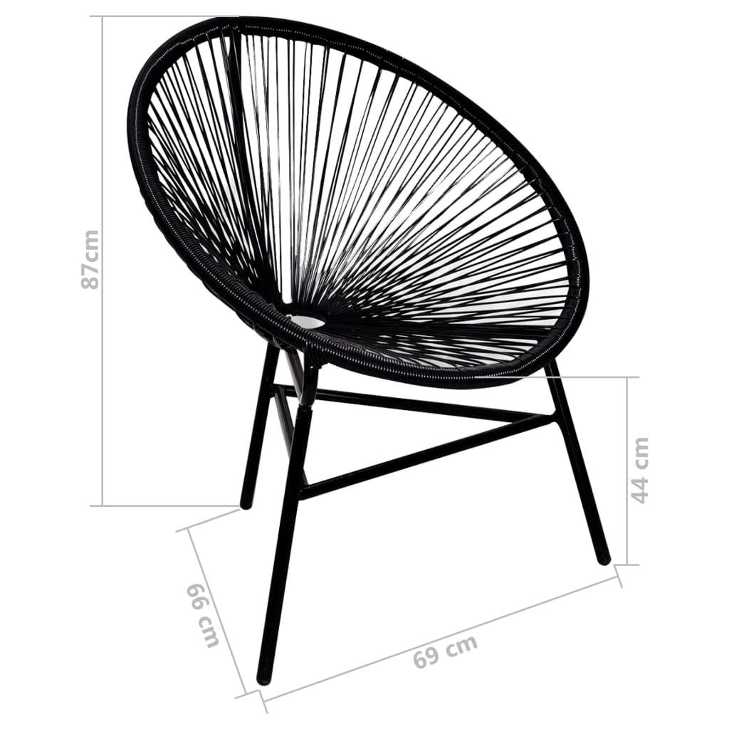 Black poly rattan patio moon chair by American Smart, outdoor seating with a curved, lounge-style design.