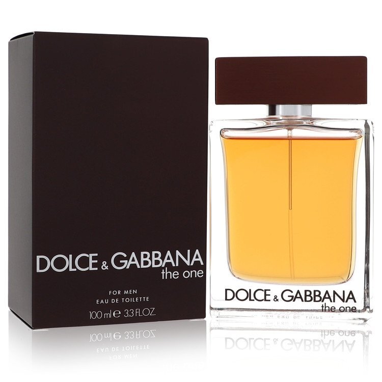 Dolce & Gabbana The One men's Eau De Toilette spray, 3.3 oz bottle with sleek packaging and branding.