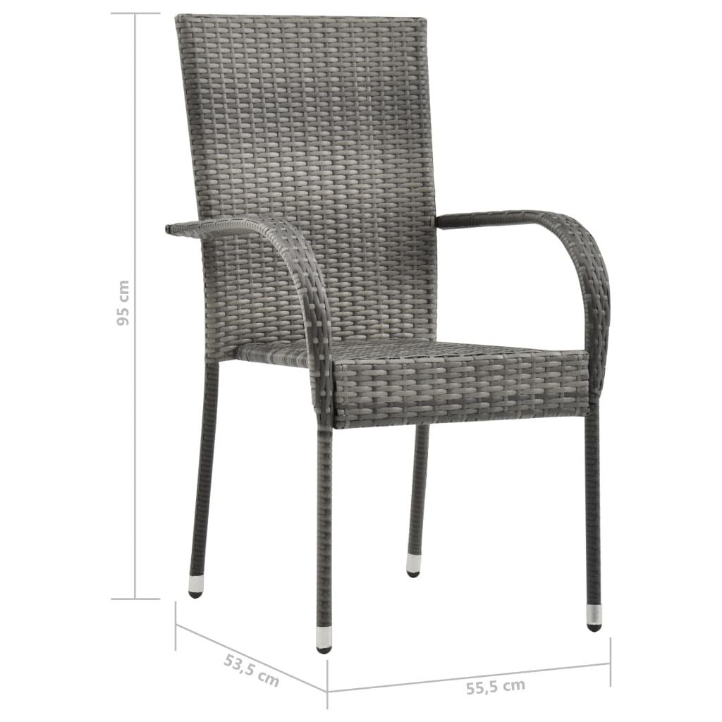 Dining Chair Set of 2 Grey Poly Rattan Standard Stackable