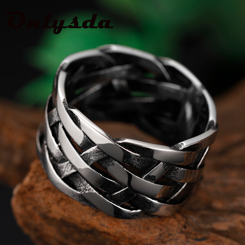 vintage-weave-stainless-steel-rings
