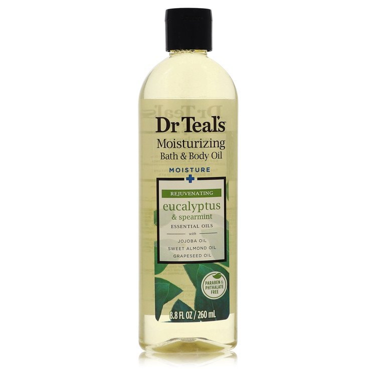Dr Teal's Eucalyptus and Spearmint bath additive with Epson salt, 8.8 oz, featuring soothing body oil for relaxation and relief.