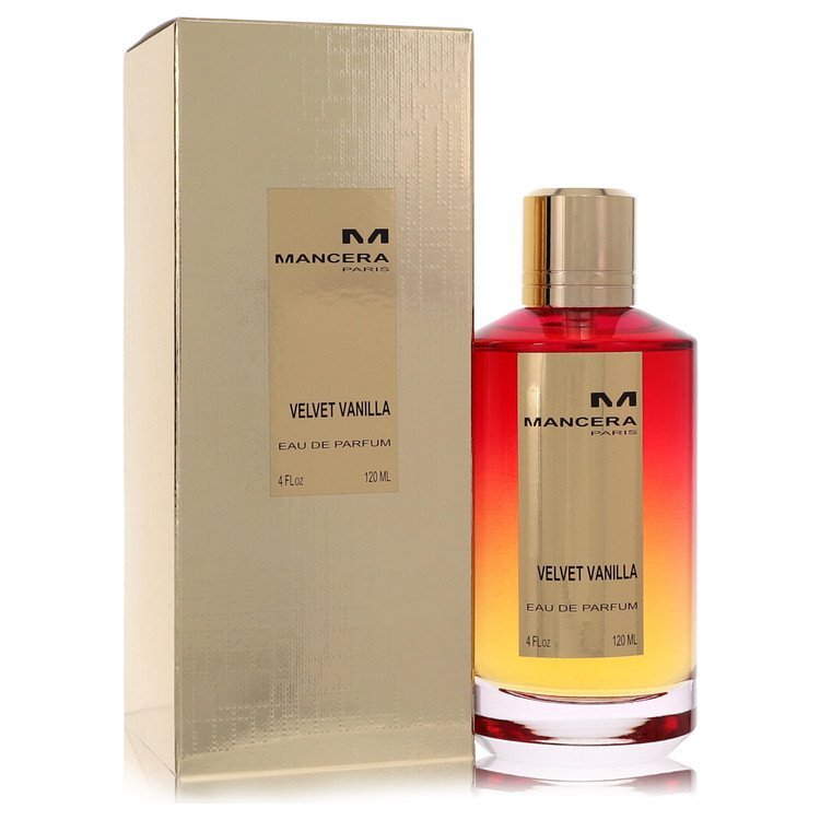 Mancera Velvet Vanilla unisex Eau de Parfum spray bottle with elegant packaging, 4 oz size, featuring a sleek design.