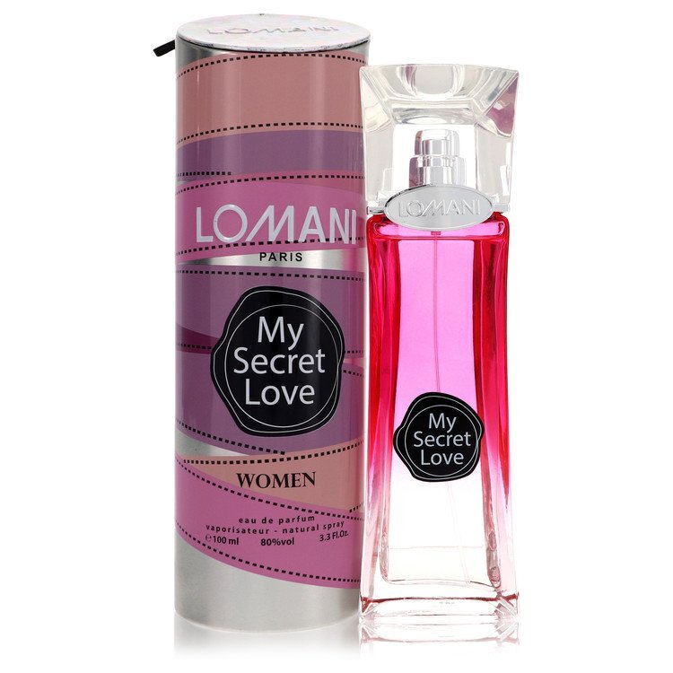 Lomani My Secret Love Eau De Parfum spray for women, 3.3 oz bottle with floral and fruity scent, elegant packaging.