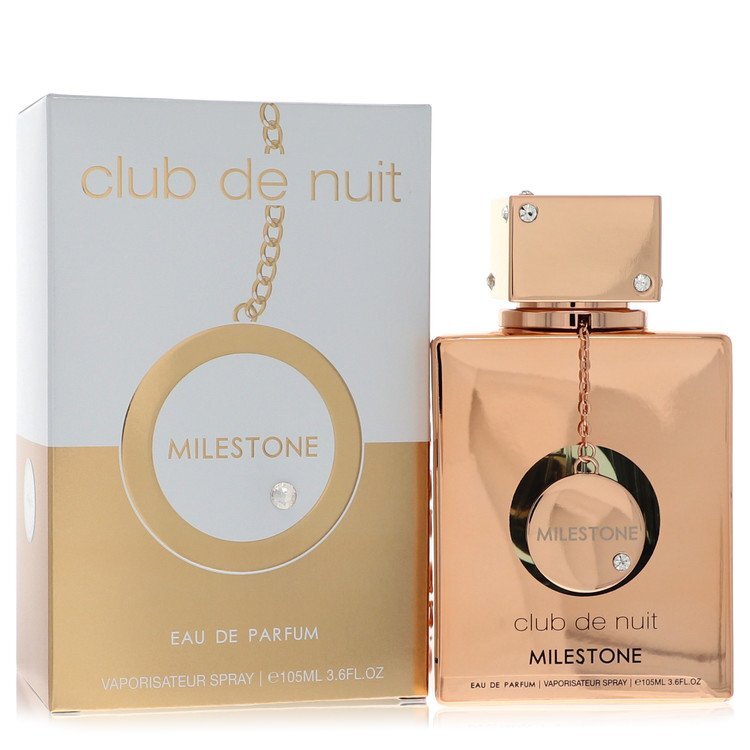 Armaf Club De Nuit Milestone men's Eau De Parfum spray in 3.6 oz bottle, featuring sleek design and branding.