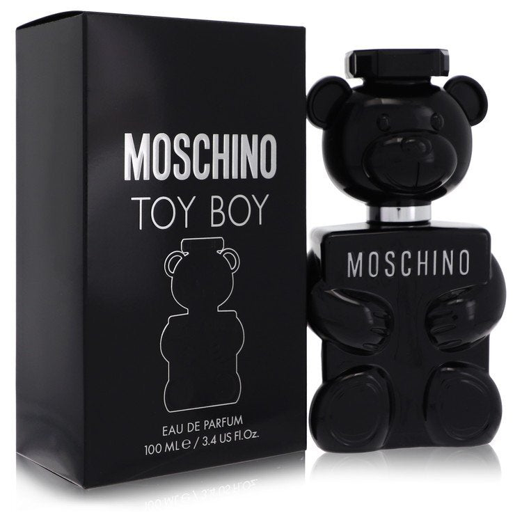 Moschino Toy Boy men's Eau De Parfum spray in 3.4 oz bottle, featuring a playful design and stylish packaging.