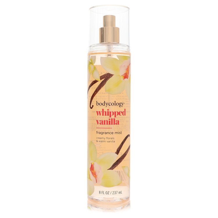 Bodycology Whipped Vanilla fragrance mist 8 oz bottle, featuring a feminine design, for women, with a vanilla scent.
