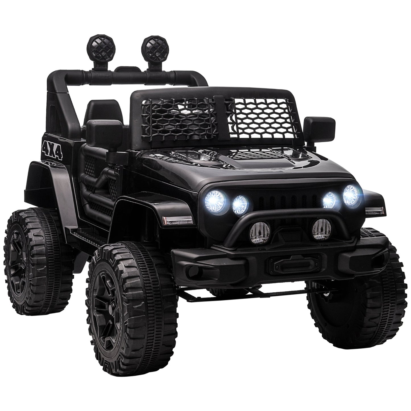 12V Kids Ride On Truck with Parent Remote Control, Electric Battery Powered Toy Car with Spring Suspension, Adjustable Speed, LED Lights and Horn, Black