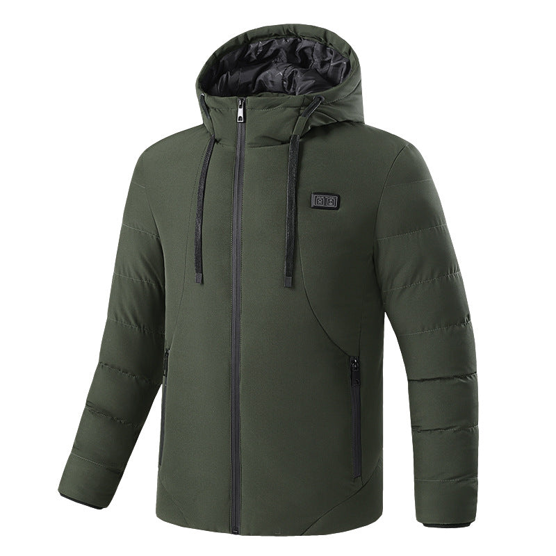 Eprolo men's and women's thick hooded cotton jacket with USB heating for autumn and winter, featuring a solid color design and warmth.