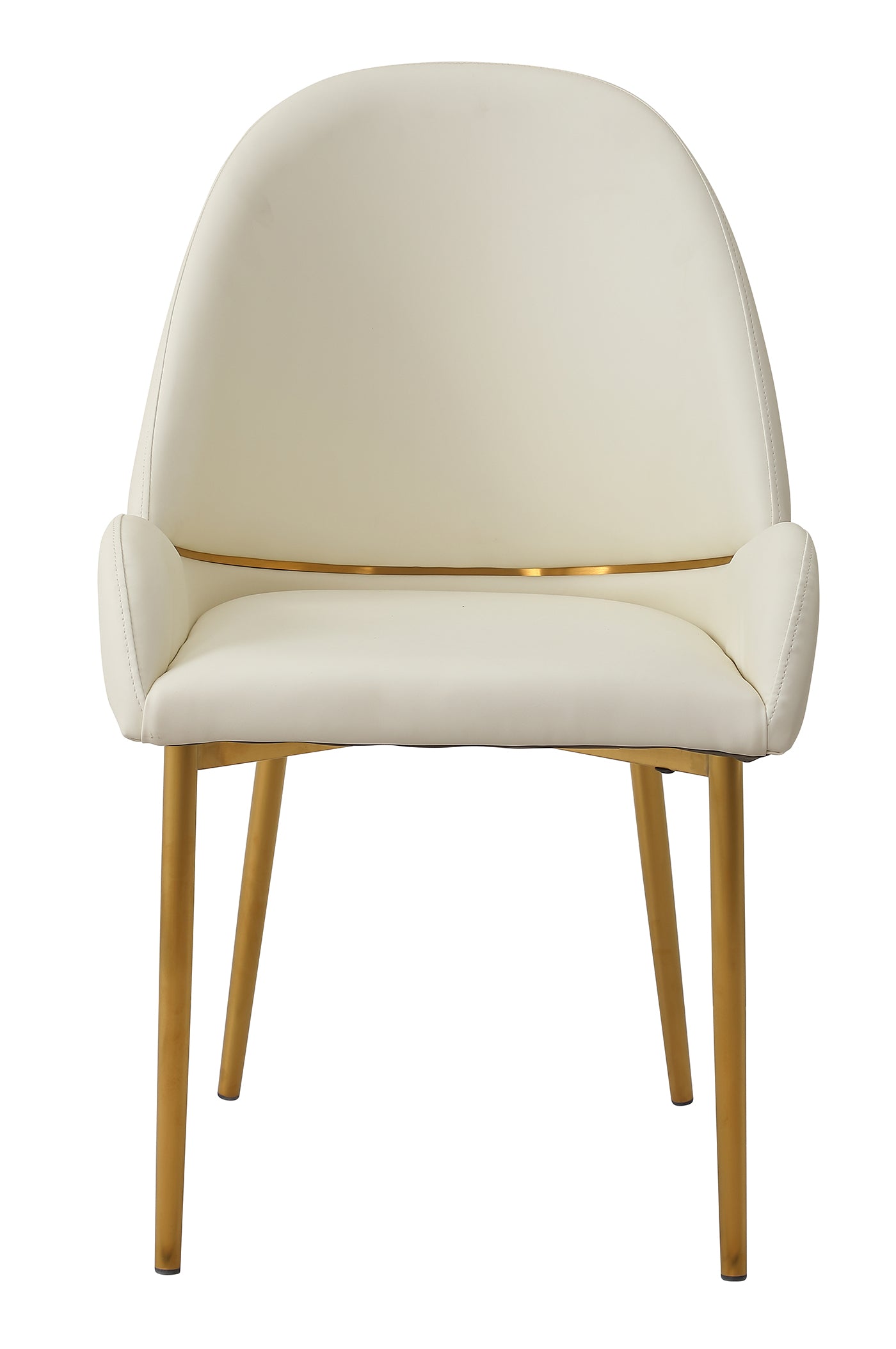 Dining Chair with PU Leather Beige color metal legs (Set of 2)(Foam + Beige + Meta)