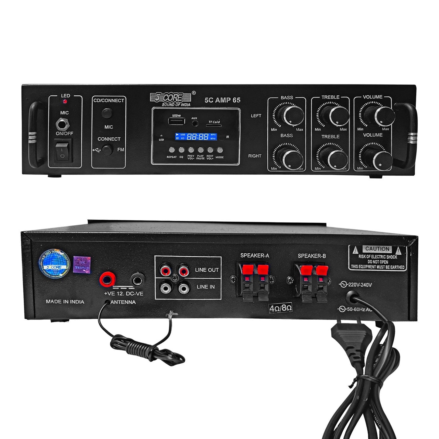 5Core Amplifier 65W RMS Hi-Fi Stereo DJ Amp w USB + AUX + MIC + SD Card Input & EQ Control-0