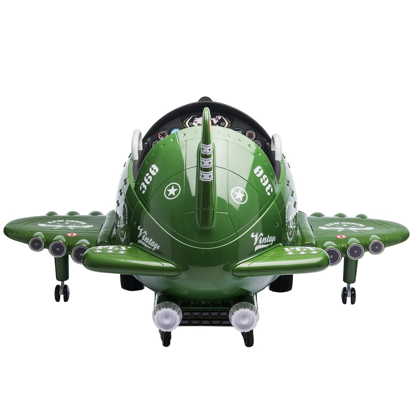 12V Electric Kids Ride on Toy Plane with USB, FM, Wind-Driven Propeller, 360-Degree Rotating by 2 Joysticks, Remote Control for Kids 3 to 6, Army Green