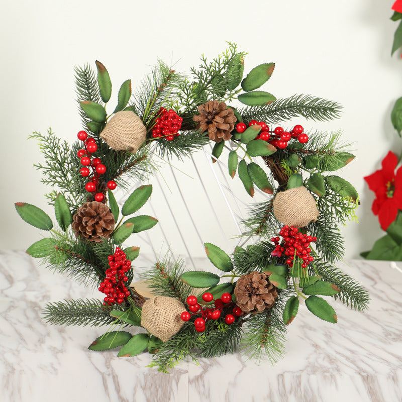 Color: 1 style - Christmas Wreath Clover Wreath Natural Pine Decorative Christmas Garland with Frost