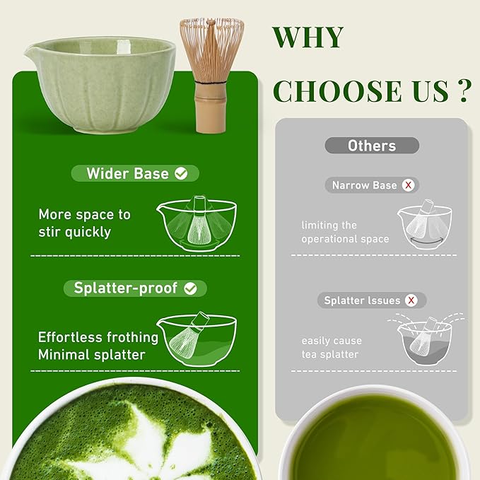 7-piece ceramic matcha whisk set with bowl, bamboo scoop, stainless sifter, whisk holder, towel, for traditional matcha preparation