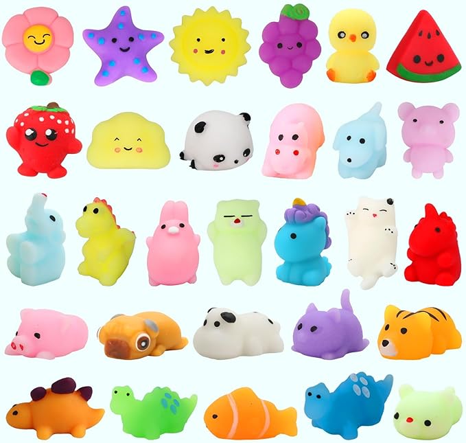 30 pack American Smart kawaii squishy toys, mini animal mochi stress relief sensory toys for kids' party favors and goodie bags