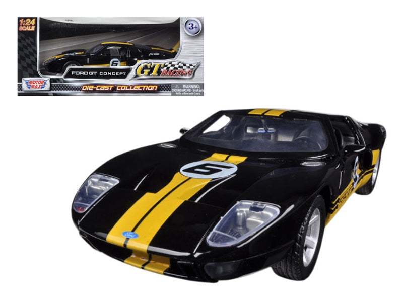 Ford GT #6 GT Racing 1/24 diecast car model by Motormax, showcasing detailed black Ford model car with racing decals.