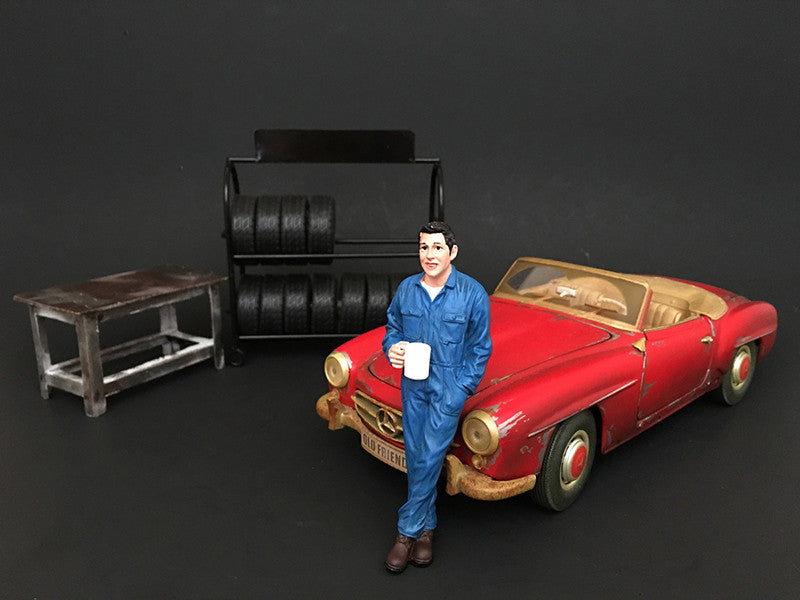 Mechanic Larry Taking Break Figurine for 1/24 Scale Models by American Diorama-0