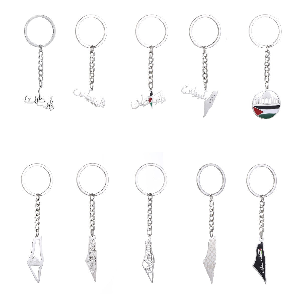 Palestine Map Flag Drip Oil Stainless Steel Keychain Fashion Men's and Women's Stainless Steel Keys