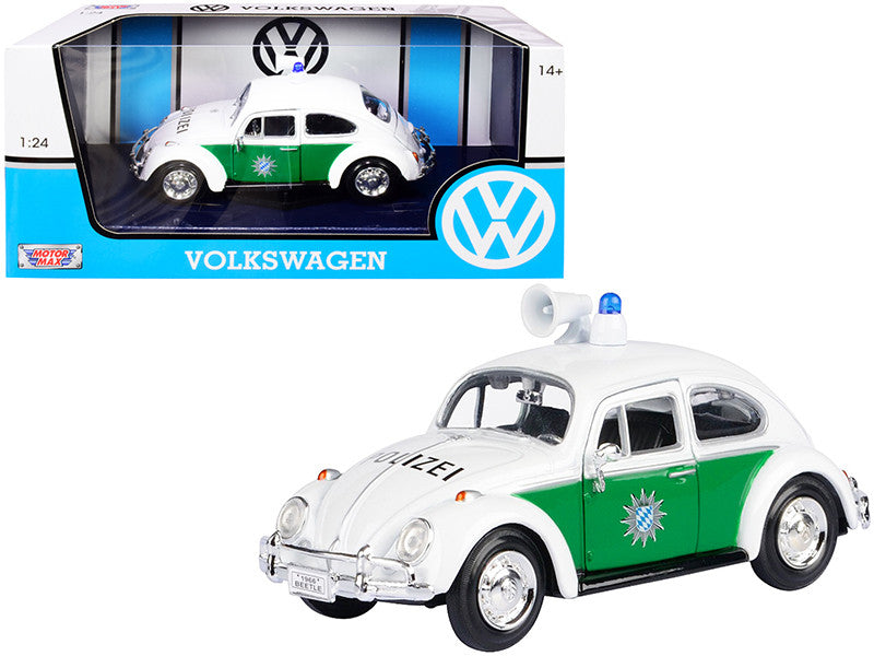 1966 Volkswagen Beetle German Police Car White and Green 1/24 Diecast Model Car by Motormax-0