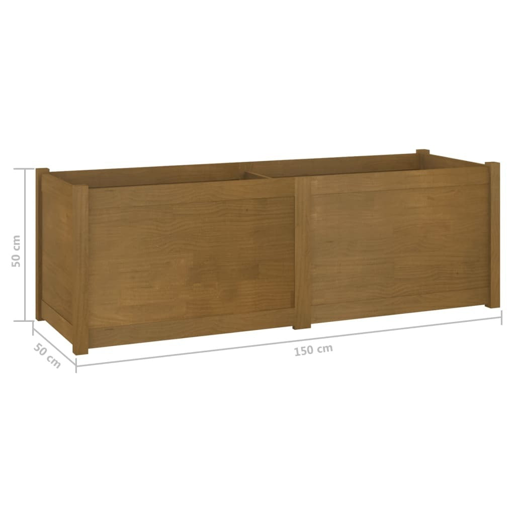 American Smart honey brown garden planter made of solid pine wood, measuring 59.1"x19.7"x19.7" for gardening projects.