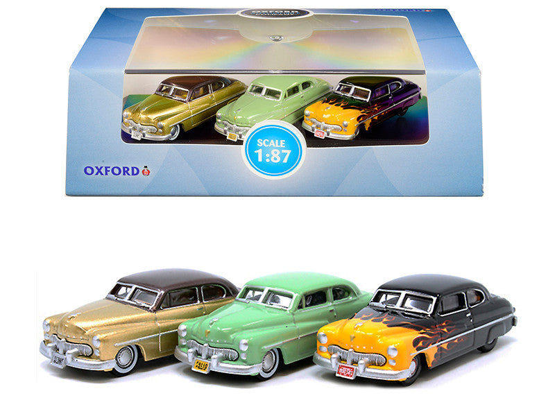 1949 Mercury Set of 3 Cars "70th Anniversary" 1/87 (HO) Scale Diecast Model Cars by Oxford Diecast-0